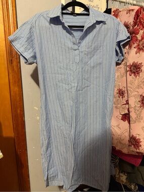 Style & Co. Light Blue and White Striped Shirt Dress